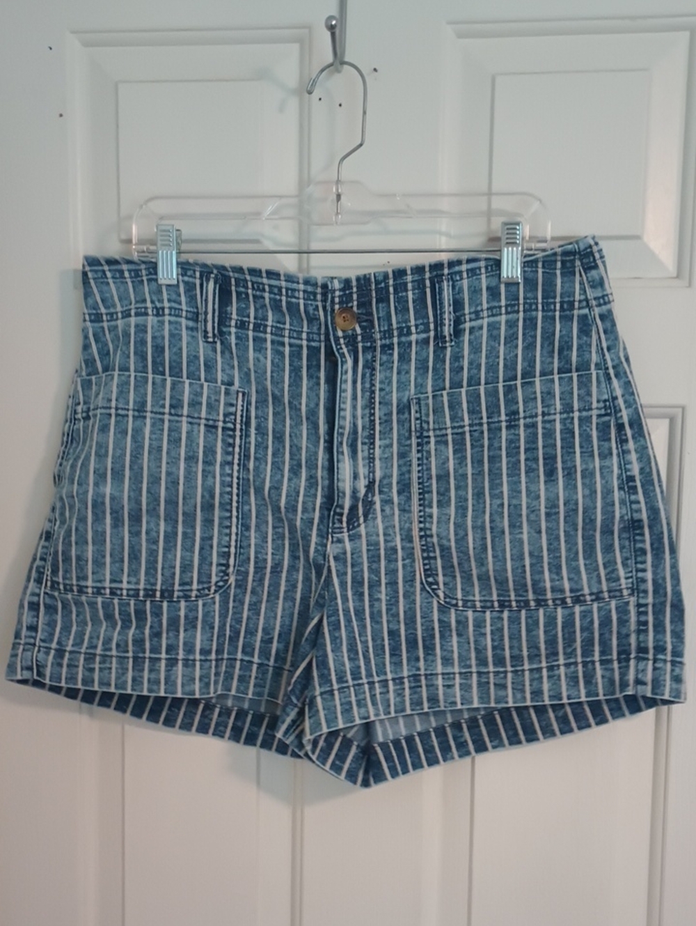 American Eagle Outfitters Blue and White Striped Denim Shorts